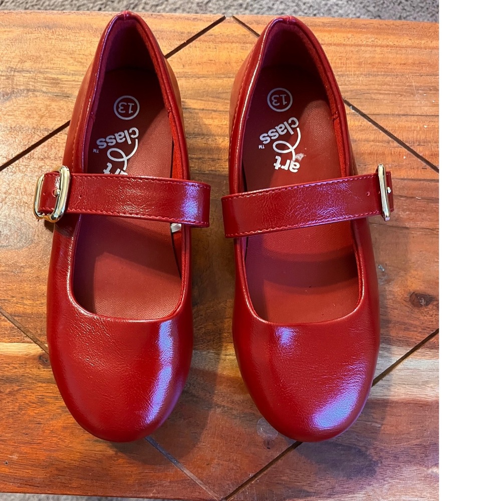 Art Class Girls Red Mary Jane Buckle Flats Size 13 Classic Dress Shoes